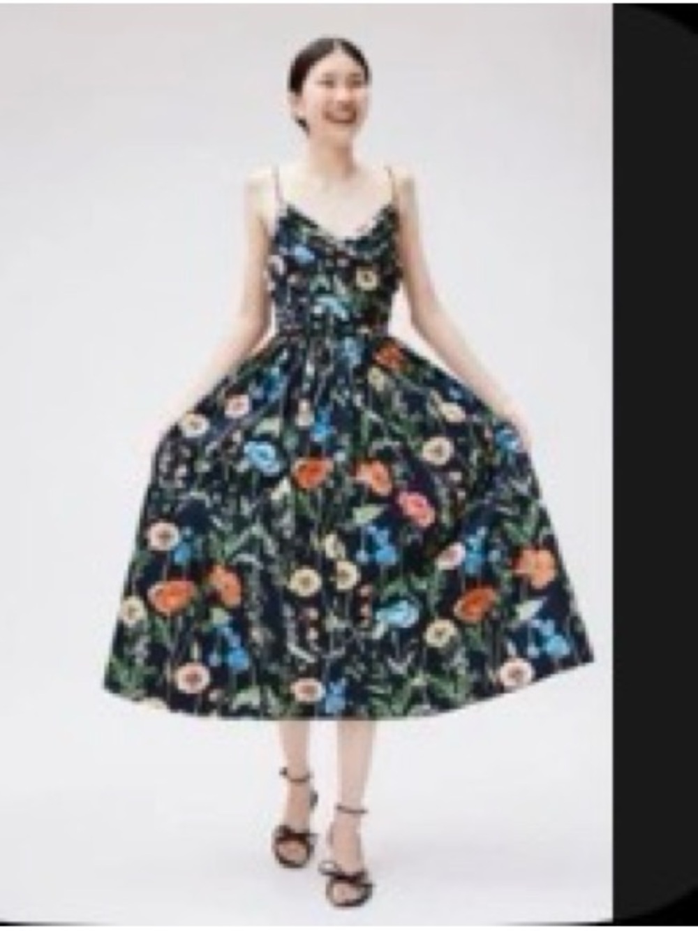 H&M Floral Midi Sundress with Spaghetti Straps - Black Multicolor